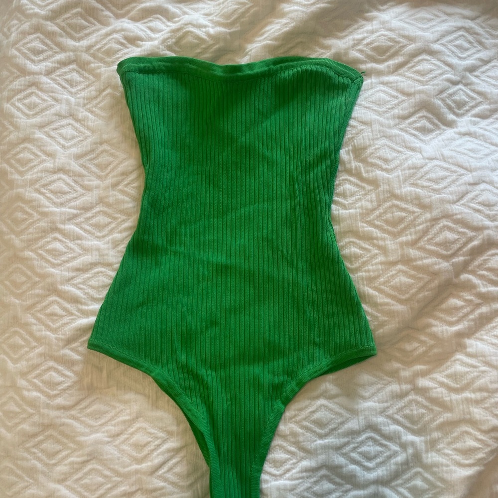 Green strapless bodysuit bought off revolve